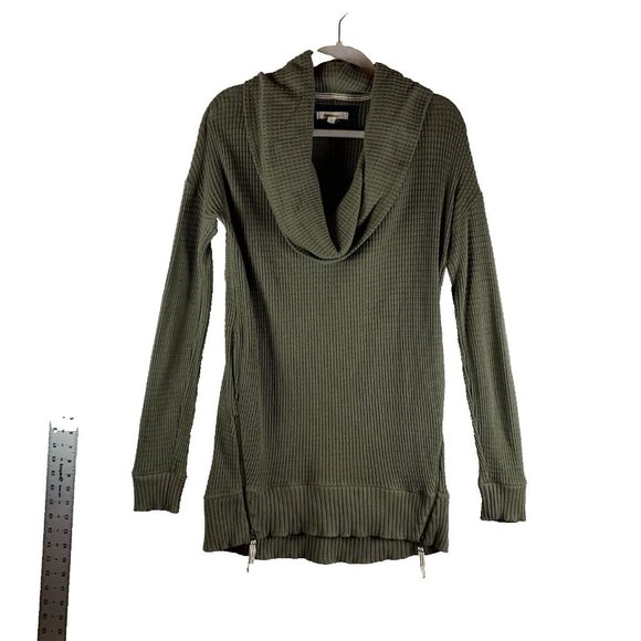 Pure Good Sweater Womens Small Olive Green Anthropologie Side Zip Cowl Neck 8172 - Picture 1 of 7